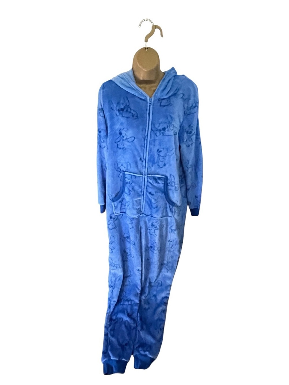 Disney Lilo & Stitch Hooded Union Suit Plush One Piece Pajamas Blue M - Picture 2 of 6